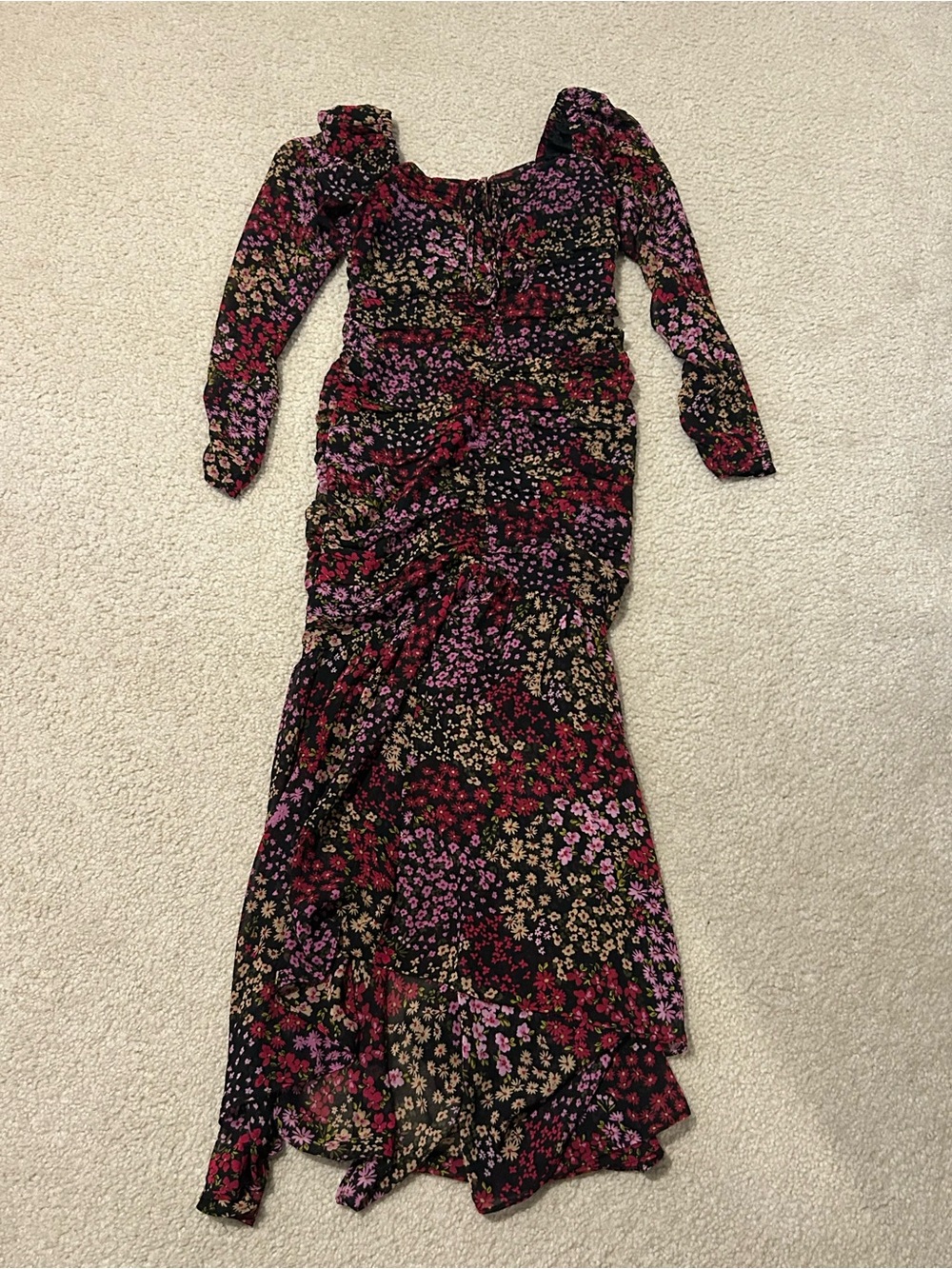 ASTR Black Floral Long Sleeve Maxi Dress with Pink & Red Accents